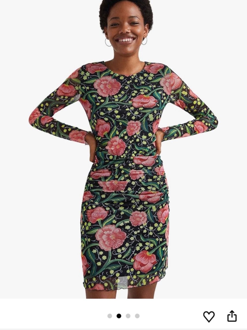 Desigual Black Floral Long-Sleeve Dress with Pink Flowers - Picture 1 of 5